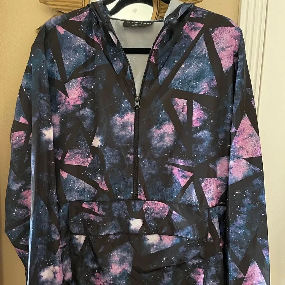 No Boundaries Galaxy Print Windbreaker Pullover Kangaroo Pouch M